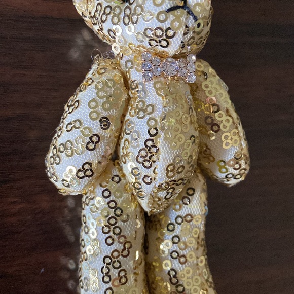 Gold sequin teddy bear key purse charm - Picture 5 of 11